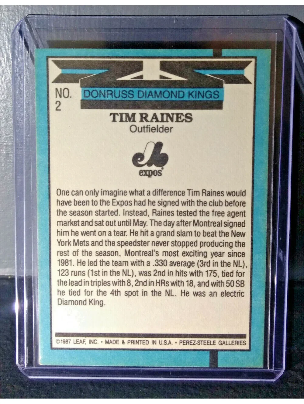 1988 Tim Raines Donruss Diamond Kings #2 Baseball Card